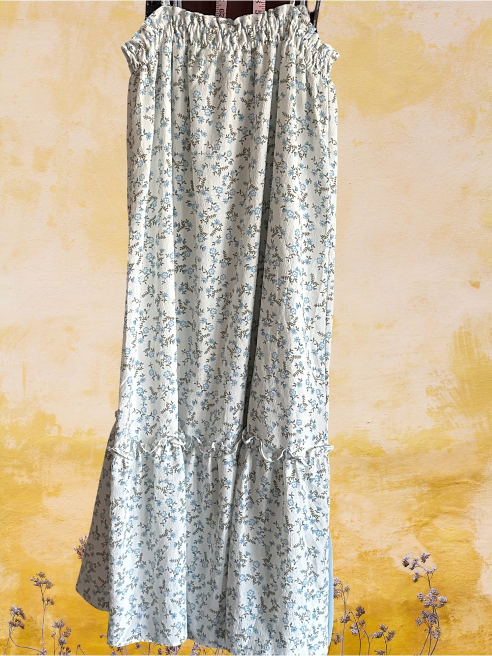 Light Blue Floral Maxi dress with Ruffle Hem